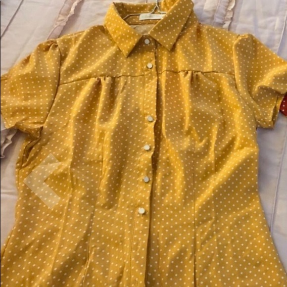 Women’s dressy polka dot tunic - mustard - Picture 2 of 3